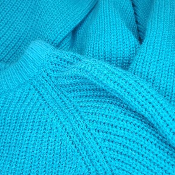 80s Oversize Acrylic Knit Teal Sweater Crew Neck Sz Large Vintage Cozy Long - Picture 4 of 4